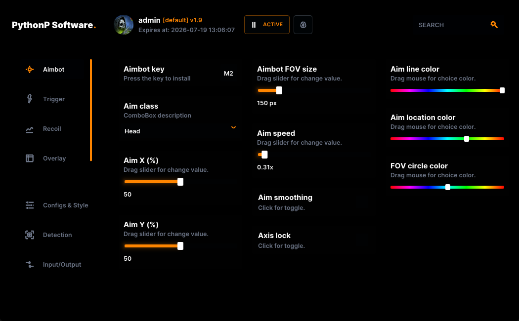 PythonP Universal AI Aimbot interface